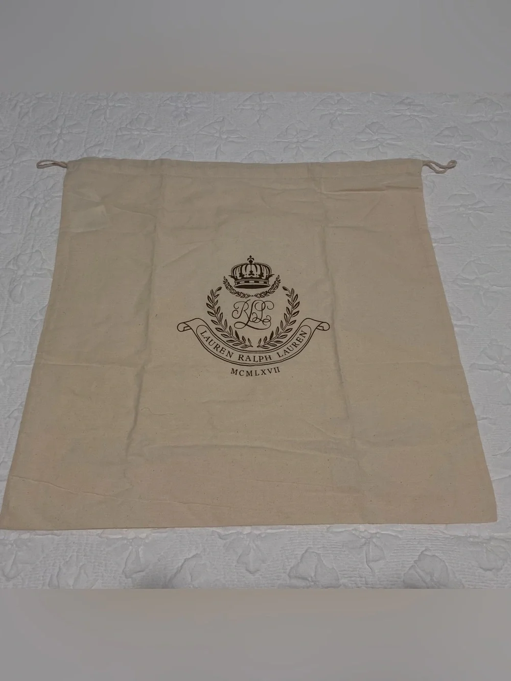 Lauren Ralph Lauren Beige Canvas Drawstring Dust Bag with Logo